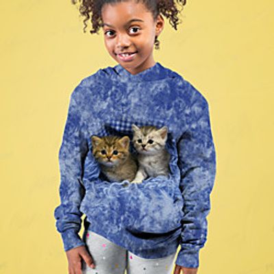 Kids Girls' Hoodie Long Sleeve Cat Blue Children Tops Fall Active Regular Fit 4-12 Years Lightinthebox