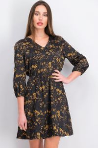 Womens Floral V-Neck Dress  Black