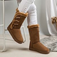Women's Boots Snow Boots Plus Size Winter Boots Outdoor Daily Knee High Boots Mid Calf Boots Winter Buckle Button Flat Heel Round Toe Plush Casual Comfort Walking Faux Fur Faux Suede Buckle Solid miniinthebox - thumbnail
