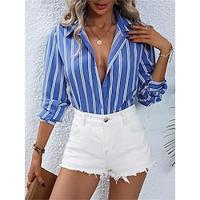 Women's Shirt Blouse Striped Daily Button Print Black Long Sleeve Casual Shirt Collar Spring Summer Lightinthebox - thumbnail