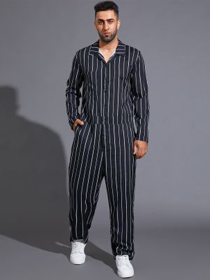 Men Fashion Casual Black Striped Print Long Sleeve Button Romper Jumpsuit Men Fashion Casual Black Striped Print Long Sleeve Button Romper Jumpsuit