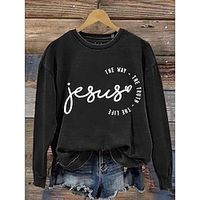 Women's Pullover Graphic Geometric Letter Fashion Classic Modern Print Black Party Street Round Neck Long Sleeve Only tops Micro-elastic Fall  Winter Lightinthebox - thumbnail