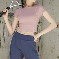 Women's Crop Top Tee  T-shirt Crop Top Crew Neck Spandex Sport Athleisure T Shirt Top Short Sleeves Quick Dry Breathable Soft Comfortable Everyday Use Casual Daily Outdoor Lightinthebox - thumbnail