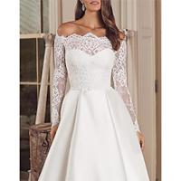 Wedding Dresses Ball Gown Off Shoulder V Neck Long Sleeve Chapel Train Satin Bridal Gowns With Pleats Ruched 2024 Lightinthebox