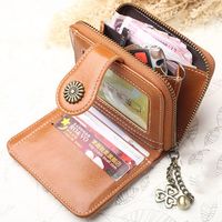 Women Oil-Wax PU Leather Short Small Wallet