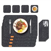12pcs Kitchen Washable Felt Dinning Placemats for Table Mat Heat Insulated Glass Coasters Cutlery Storage Bags Home Decor Lightinthebox - thumbnail