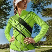Women's Golf Jacket Thermal Warm Breathable Moisture Wicking Long Sleeve Golf Outerwear Top Regular Fit Full Zip Stand Collar Plaid Spring Autumn Tennis Golf Pickleball miniinthebox - thumbnail