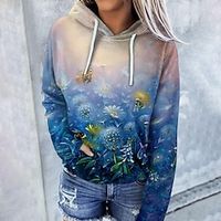 Women's Pullover Hoodie Sweatshirt Pullover Streetwear Casual Front Pocket Print Blue Floral Daily Hooded Long Sleeve S M L XL XXL 3XL Lightinthebox - thumbnail