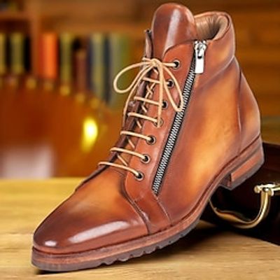 Men's Boots Retro Formal Shoes Dress Shoes Walking British Daily PU Warm Massage Height Increasing Booties  Ankle Boots Lace-up Light Brown Fall Winter Lightinthebox