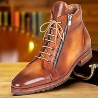 Men's Boots Retro Formal Shoes Dress Shoes Walking British Daily PU Warm Massage Height Increasing Booties / Ankle Boots Lace-up Light Brown Fall Winter miniinthebox