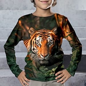 Boys 3D Tiger Tee Long Sleeve 3D Print Fall Winter Sports Fashion Streetwear Polyester Kids 3-12 Years Crew Neck Outdoor Casual Daily Regular Fit miniinthebox