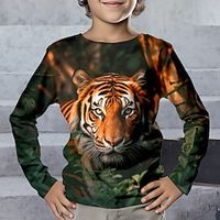 Boys 3D Tiger Tee Long Sleeve 3D Print Fall Winter Sports Fashion Streetwear Polyester Kids 3-12 Years Crew Neck Outdoor Casual Daily Regular Fit miniinthebox - thumbnail