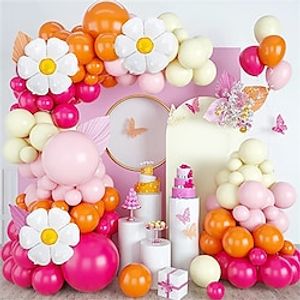 88pcs Pink Rose Red Orange Yellow Daisy Flower Ring Balloon Set Birthday Party Decoration Summer and Autumn Event Layout Lightinthebox