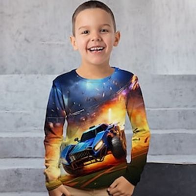 Boys 3D Car Tee Shirt Long Sleeve 3D Print Spring Fall Sports Fashion Streetwear Polyester Kids 3-12 Years Crew Neck Outdoor Casual Daily Regular Fit Lightinthebox