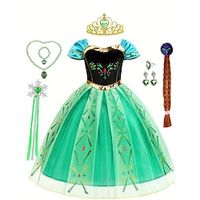 Frozen Fairytale Princess Anna Flower Girl Dress Theme Party Costume Tulle Dresses Girls' Movie Cosplay Cosplay Halloween Dark Green Green Dress Accessory Set Halloween Carnival Masquerade Polyester Lightinthebox - thumbnail