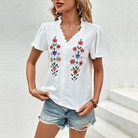 Women's Shirt Blouse Floral Casual Embroidered White Short Sleeve Fashion V Neck Summer Lightinthebox