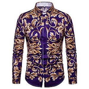 Men's Shirt Floral Long Sleeve Daily Tops Basic Vintage Purple miniinthebox