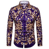 Men's Shirt Floral Long Sleeve Daily Tops Basic Vintage Purple miniinthebox - thumbnail