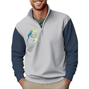 Graphic Color Block Bird Daily Casual Vintage Retro Men's Sweatshirt Quarter Zip Sweatshirt Holiday Vacation Going out Sweatshirts Navy Blue Blue Dark Green Quarter Zip Patchwork Print Spring   Fall Lightinthebox