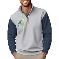 Graphic Color Block Bird Daily Casual Vintage Retro Men's Sweatshirt Quarter Zip Sweatshirt Holiday Vacation Going out Sweatshirts Navy Blue Blue Dark Green Quarter Zip Patchwork Print Spring   Fall Lightinthebox - thumbnail