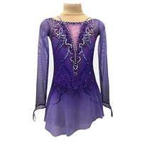 Figure Skating Dress Women's Girls' Ice Skating Dress Violet Patchwork Thumbhole Mesh Spandex Stretchy Training Practice Professional Skating Wear Crystal / Rhinestone Long Sleeve Ice Skating Figure Lightinthebox