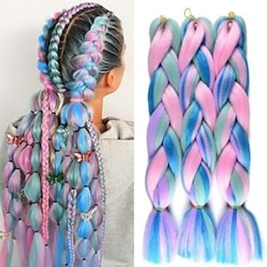 Braiding Hair For Women Mix Four Colored Hair Extensions For Braiding Hair Extensions 24inch Rainbow Colors Synthetic Fiber For Box Braiding Hair(Light PurpleLight GreenBluePink-3Pcs Lightinthebox