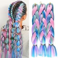 Braiding Hair For Women Mix Four Colored Hair Extensions For Braiding Hair Extensions 24inch Rainbow Colors Synthetic Fiber For Box Braiding Hair(Light PurpleLight GreenBluePink-3Pcs Lightinthebox - thumbnail