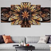 5 Panels Wall Art Canvas Abstract Yellow  Black Fractal Flower Prints Posters Painting Home Decoration Wall Hanging Gift Rolled Canvas No Frame Unframed Unstretched Lightinthebox - thumbnail