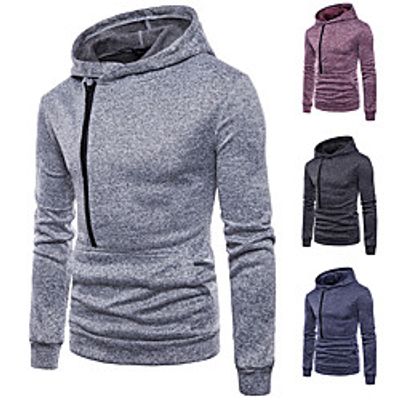 Men's Long Sleeve Hoodie Sweatshirt Hoodie Top Athletic Athleisure Winter Thermal Warm Breathable Soft Gym Workout Running Active Training Jogging Exercise Sportswear Solid Colored Normal Black Gray Lightinthebox