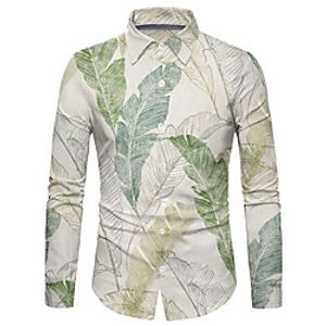 Men's Shirt 3D Print Leaves 3D Print Button-Down Long Sleeve Street Tops Casual Fashion Nostalgic Breathable Beige miniinthebox