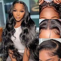 Glueless Wear and Go Wigs for Black Women Human Hair 180% Density Body Wave Lace Front Wigs Human Hair Glueless Ready to Wear Wigs 4x4 Lace Pre Cut Wig No Glue Needed Natural Black Lightinthebox - thumbnail
