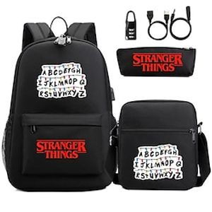 Stranger Things Backpack for Back to School Stranger Things mini backpackUsb Password Lock Teenager Student Schoolbag Three-piece Men's and Women's Backpack Set miniinthebox