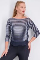 Womens 3/4 Sleeve Stripe Top  Navy - thumbnail