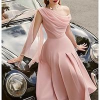 A-Line Cocktail Dresses Elegant Dress Wedding Guest Tea Length Sleeveless Cowl Neck Stretch Chiffon with Ruched 2023 Lightinthebox - thumbnail
