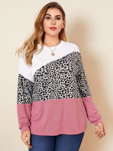 YOINS Plus Size Crew Neck Leopard Long Sleeves Sweater