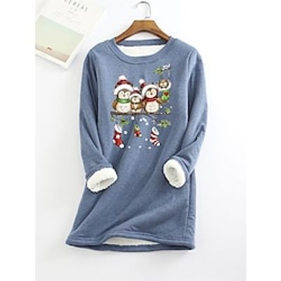 Women's Pullover Christmas Sweatshirt Fleece Lined Graphic Teddy Fuzzy Print Black Yellow Pink Christmas Casual Round Neck Long Sleeve Top Micro-elastic Fall  Winter Lightinthebox