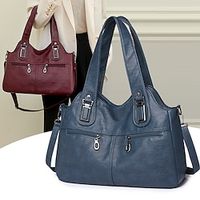 Women's Shoulder Bag PU Leather Daily Zipper Large Capacity Solid Color Black Red Blue Lightinthebox