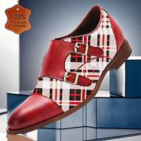Men's Monk shoes Brogue Leather Italian Full-Grain Cowhide Slip Resistant Magic Tape Buckle Red Lightinthebox
