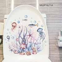 Watercolor Creative Toilet Sticker Marine Tropical Fish Coral Sea Star Seagrass Jellyfish Whale Toilet Removable Bathroom Home Background Decorative Wall Sticker Lightinthebox