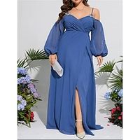 Women's Plus Size Party Dress Chiffon Dress Plain Long Dress Maxi Dress Long Sleeve Split V Neck Fashion Party Blue Summer Spring L XL XXL 3XL 4XL Lightinthebox - thumbnail