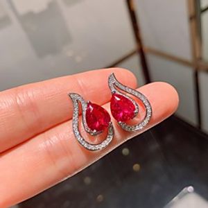 Women's Gemstone Earrings Classic Sweet Heart Stylish Simple European Sweet Gold Plated Earrings Jewelry Blue / Red For Wedding Party Evening Street Birthday Festival miniinthebox