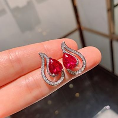 Women's Gemstone Earrings Classic Sweet Heart Stylish Simple European Sweet Gold Plated Earrings Jewelry Blue / Red For Wedding Party Evening Street Birthday Festival miniinthebox