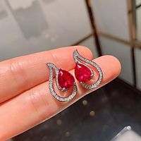 Women's Gemstone Earrings Classic Sweet Heart Stylish Simple European Sweet Gold Plated Earrings Jewelry Blue / Red For Wedding Party Evening Street Birthday Festival miniinthebox - thumbnail