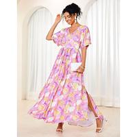 Women's A Line Dress Split Thigh V Neck Flutter Sleeve Midi Dress Elegant Stylish Vacation Short Sleeve Summer Lightinthebox