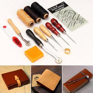 13pcs Wood Handle Leather Craft Tool Kit Leather Hand Sewing Tool Punch Cutter DIY Set