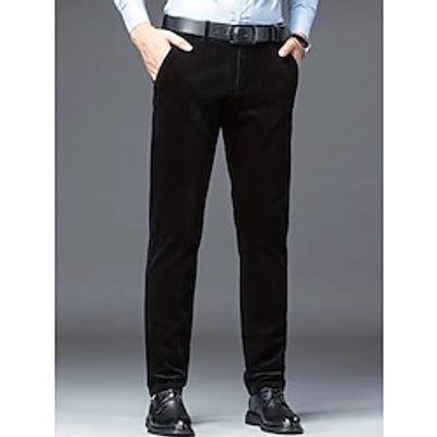 Men's Dress Pants Corduroy Pants Trousers Suit Pants Pocket Plain Comfort Breathable Outdoor Daily Going out Fashion Casual Black Dark Blue Lightinthebox