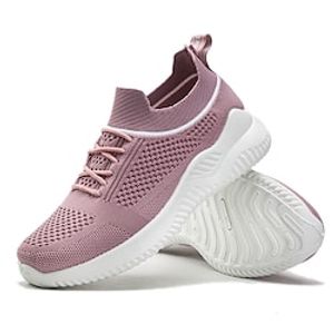 Women's Trainers Athletic Shoes Flyknit Shoes Flat Heel Round Toe Closed Toe Sporty Casual Athletic Outdoor Tissage Volant Lace-up Spring Summer Solid Colored White Black Rosy Pink Lightinthebox