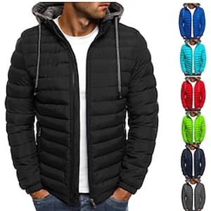 Men's Puffer Jacket Winter Jacket Quilted Jacket Winter Coat Cardigan Warm Sports Outdoor Running Jogging Solid Color Outerwear Clothing Apparel Lake blue Navy Black miniinthebox