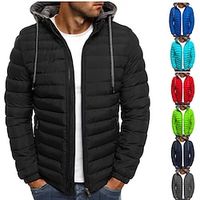 Men's Puffer Jacket Winter Jacket Quilted Jacket Winter Coat Cardigan Warm Sports Outdoor Running Jogging Solid Color Outerwear Clothing Apparel Lake blue Navy Black miniinthebox - thumbnail