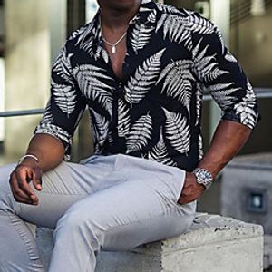 Men's Shirt Leaves Turndown Street Daily Button-Down Print Long Sleeve Tops Casual Fashion Breathable Black  Spring Lightinthebox